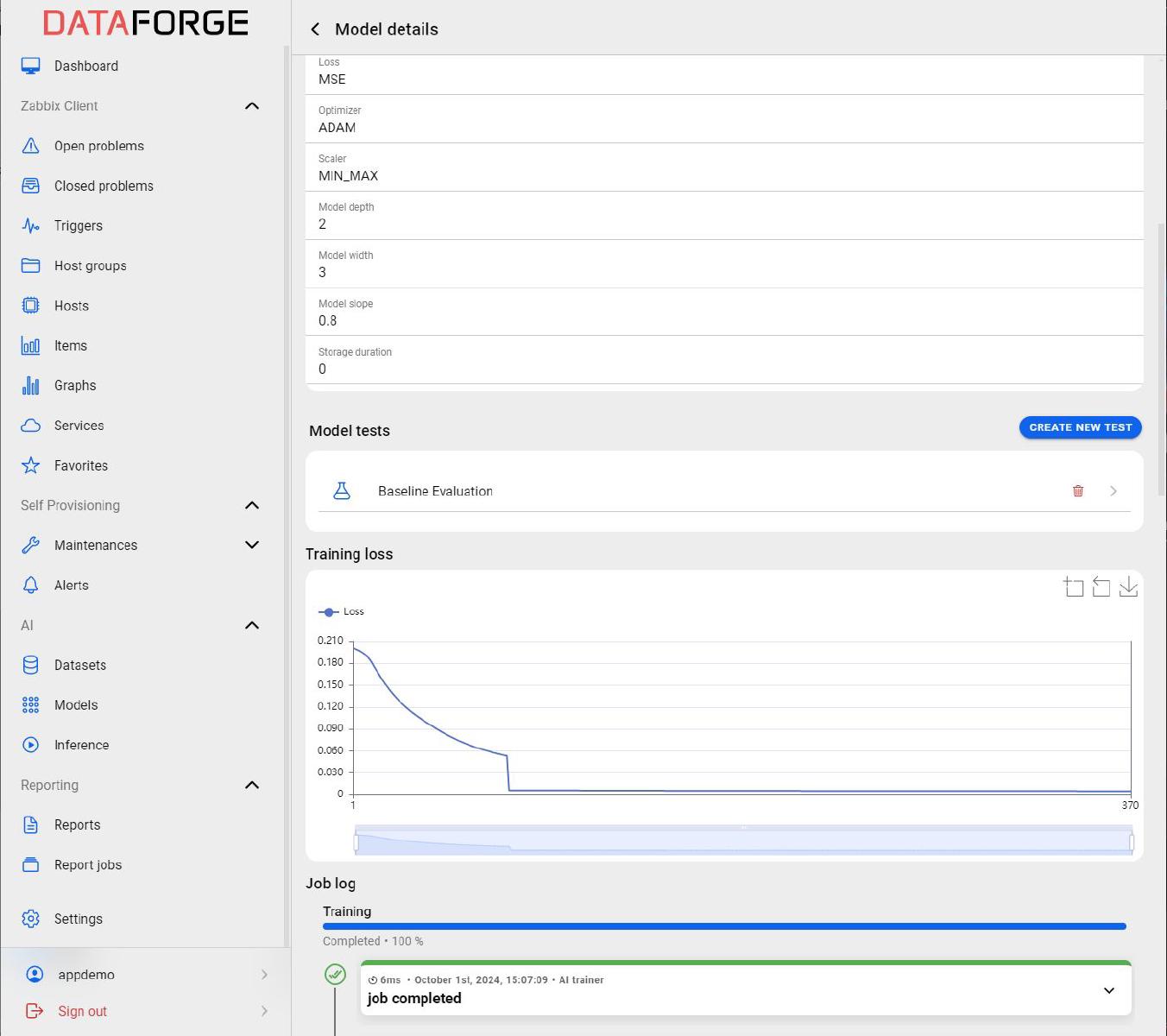 DataForge Training-Verlustgraph