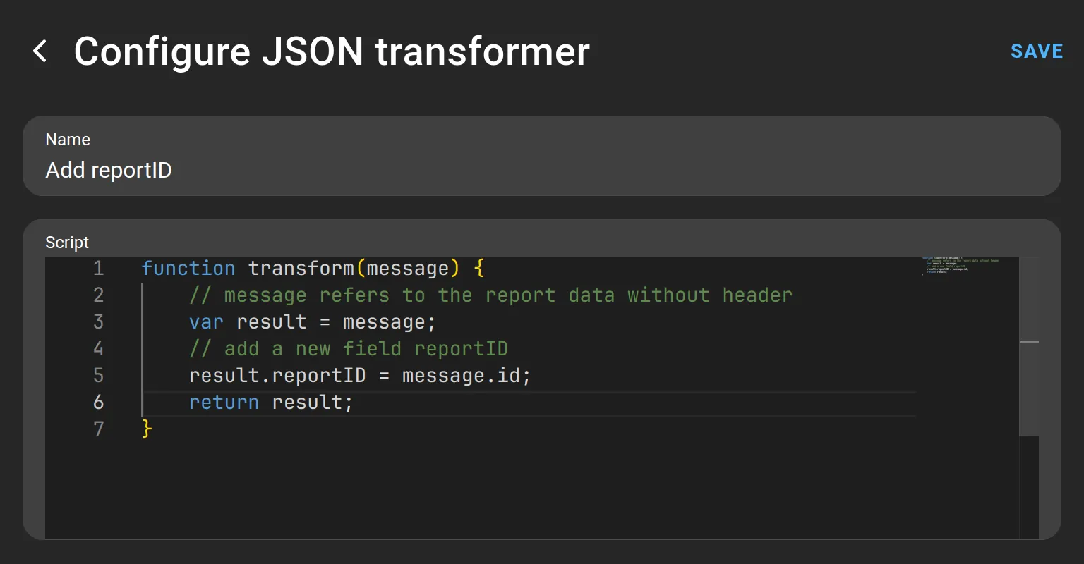 DataForge Bericht-JSON-Transformer