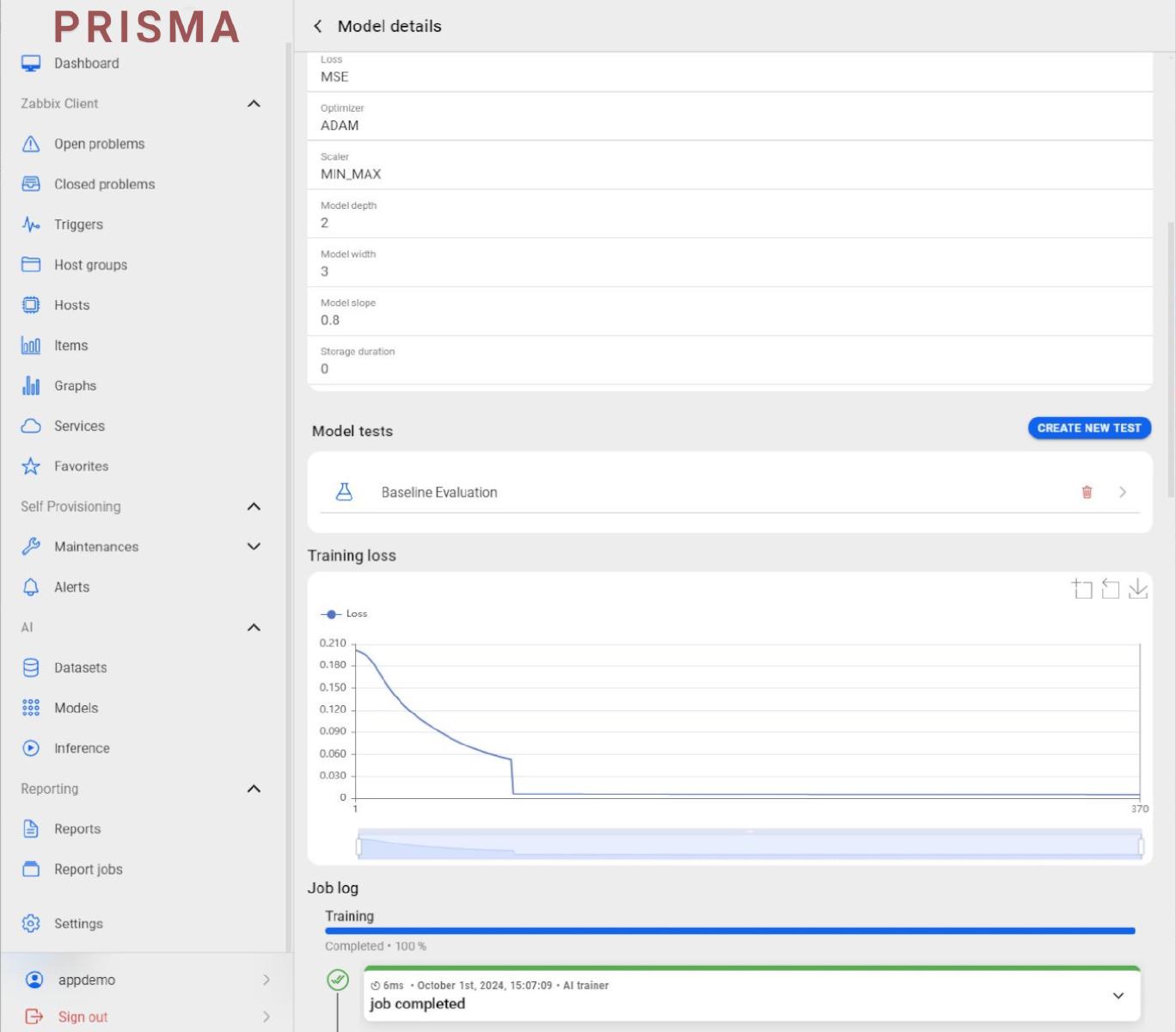 Prisma AI Training-Verlustgraph
